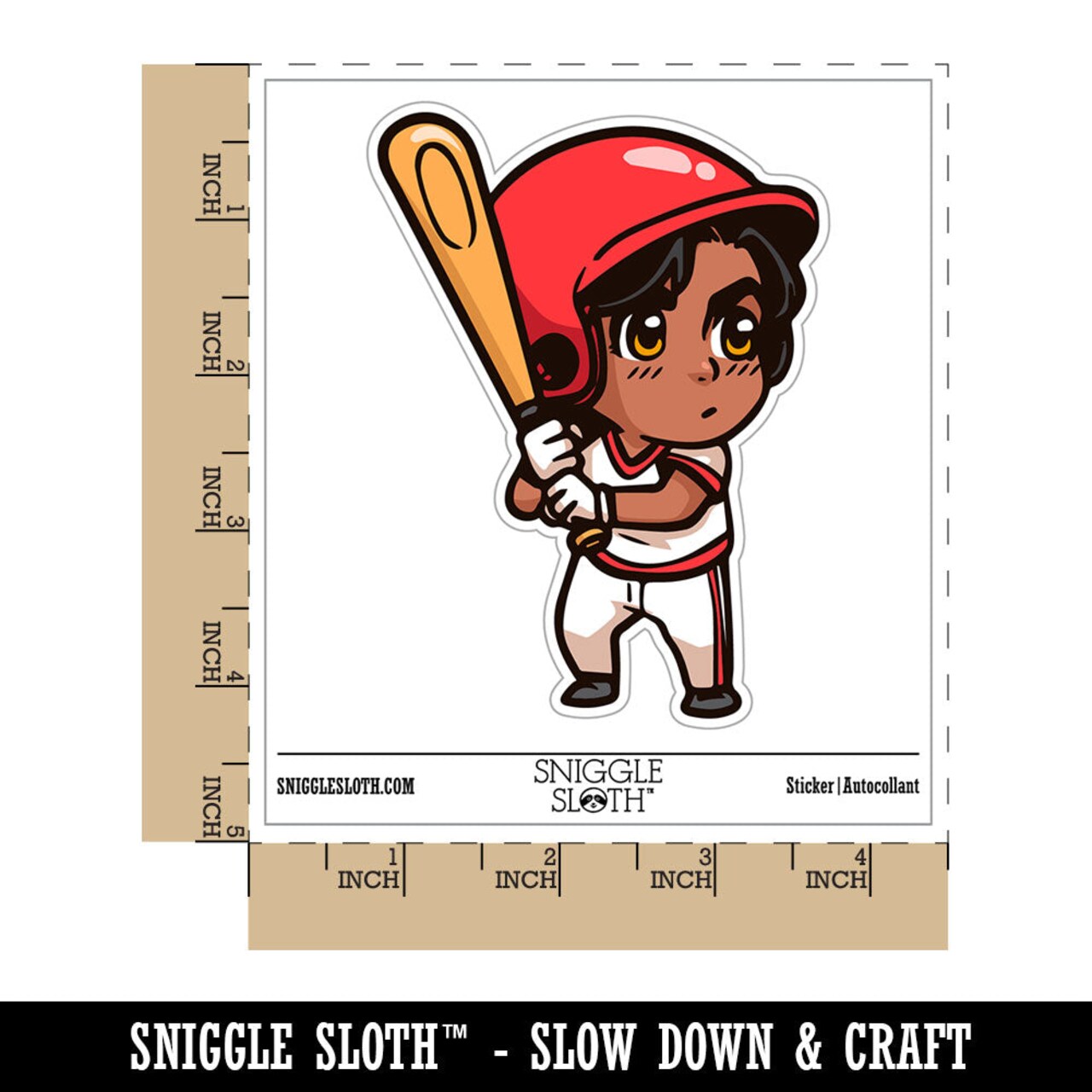 Water Bottle Sticker Set Baseball Boy Batter with Bat Chibi Sports Cute Waterproof Vinyl Stickers Pack Decal, Skateboard, Laptop, Car, Window, Bumper - 5 Pack